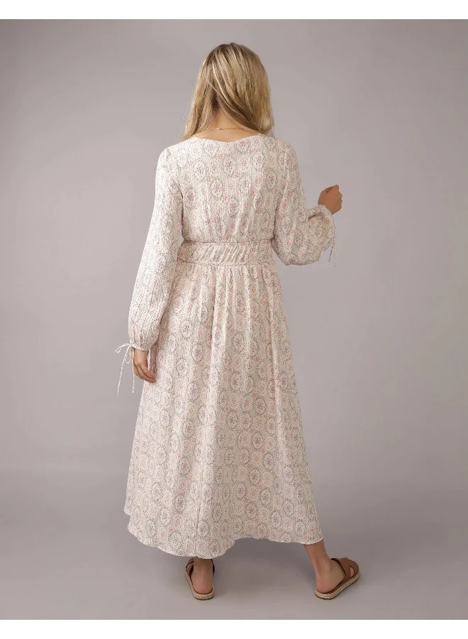 American Eagle AE Long-Sleeve Tie Front Midi Dress