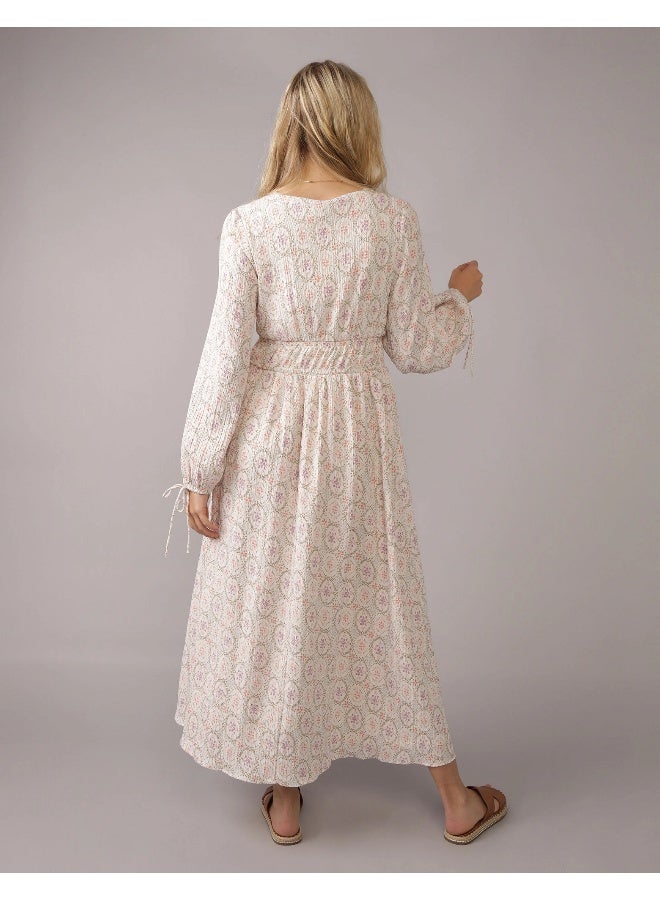 American Eagle AE Long-Sleeve Tie Front Midi Dress - Image 2