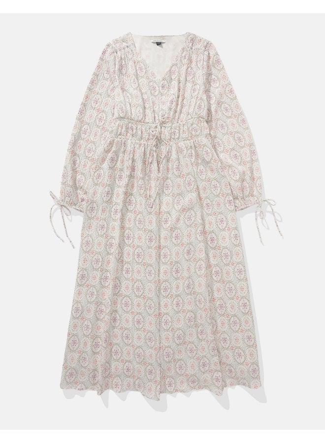 American Eagle AE Long-Sleeve Tie Front Midi Dress - Image 4