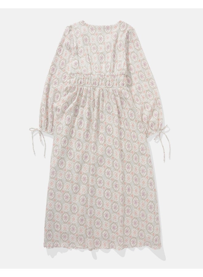 American Eagle AE Long-Sleeve Tie Front Midi Dress - Image 3