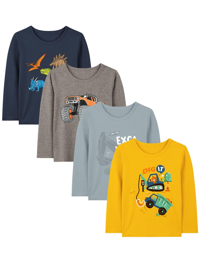 Resinta 4 Pack Toddler Boys Cotton Long Sleeve T-Shirts with Prints Baby Boys Pullover Crewneck Shirts Assorted Everyday Tops - Image 1