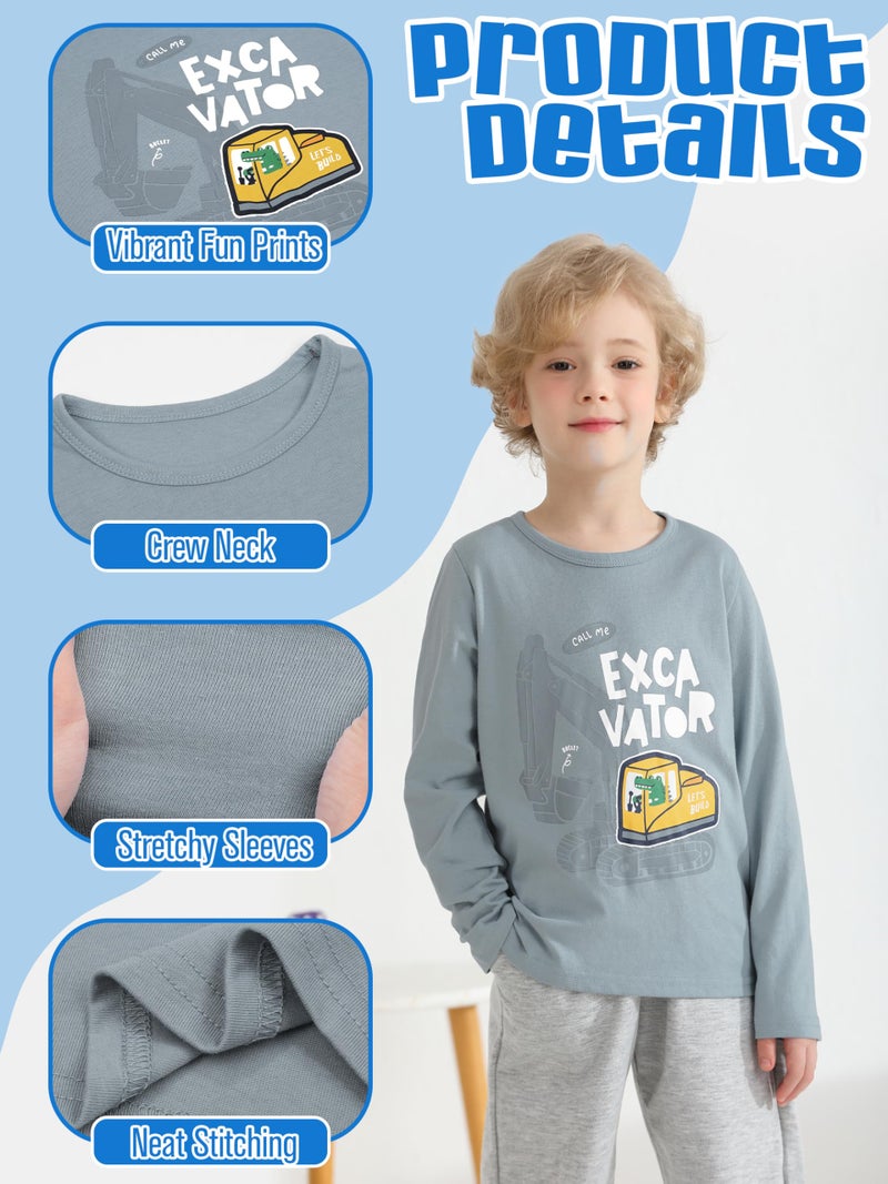 Resinta 4 Pack Toddler Boys Cotton Long Sleeve T-Shirts with Prints Baby Boys Pullover Crewneck Shirts Assorted Everyday Tops - Image 5