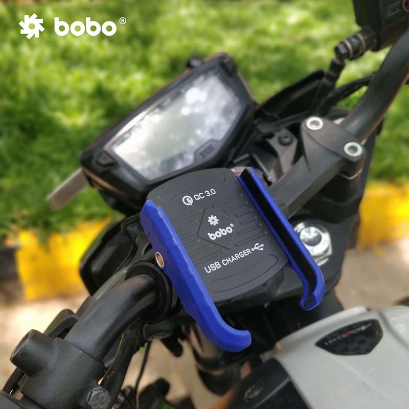 Bobo BM1 Jaw-Grip Waterproof Bike/Motorcycle/Scooter Mobile Phone Holder Mount with Fast USB 3.0 Charger, Ideal for Maps and GPS Navigation (Blue) - Image 4