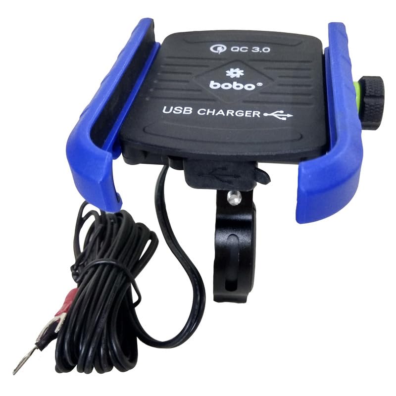 Bobo BM1 Jaw-Grip Waterproof Bike/Motorcycle/Scooter Mobile Phone Holder Mount with Fast USB 3.0 Charger, Ideal for Maps and GPS Navigation (Blue) - Image 1