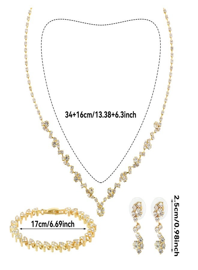 Yolev Bridal Jewelry Set Rhinestone Wedding Jewelry Set Gold Necklace Earrings Set Brides Bridesmaid Prom Costume Jewelry Set for Women - Image 2