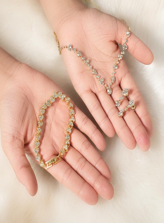 Yolev Bridal Jewelry Set Rhinestone Wedding Jewelry Set Gold Necklace Earrings Set Brides Bridesmaid Prom Costume Jewelry Set for Women - Image 3