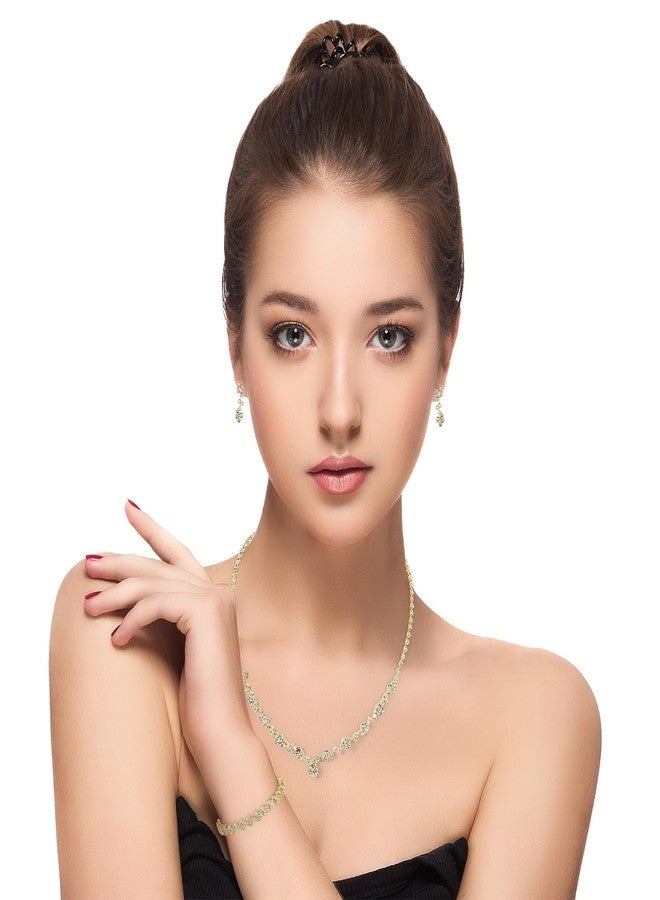 Yolev Bridal Jewelry Set Rhinestone Wedding Jewelry Set Gold Necklace Earrings Set Brides Bridesmaid Prom Costume Jewelry Set for Women - Image 5