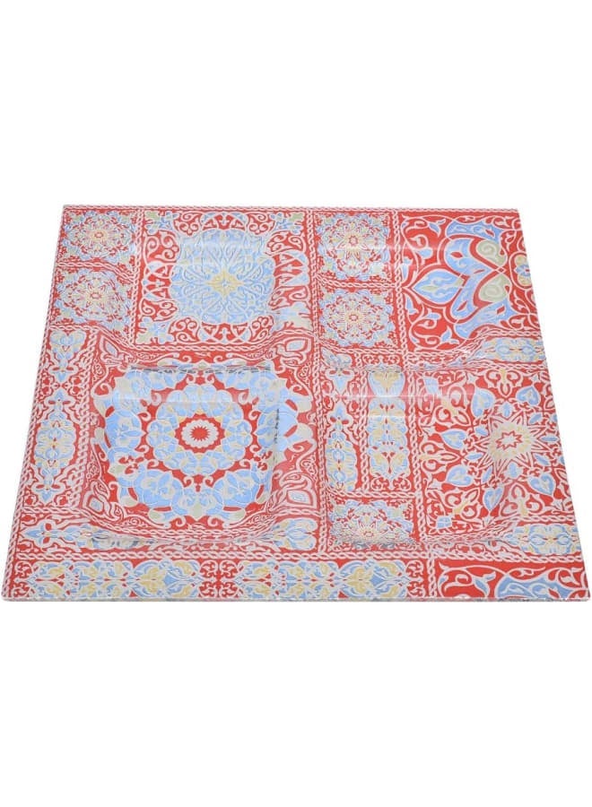 Rosa By Fathy Mahmoud High Quality Glass 4 Compartment Serving Plate, 30 * 30Cm - Yameesh Red - Image 1