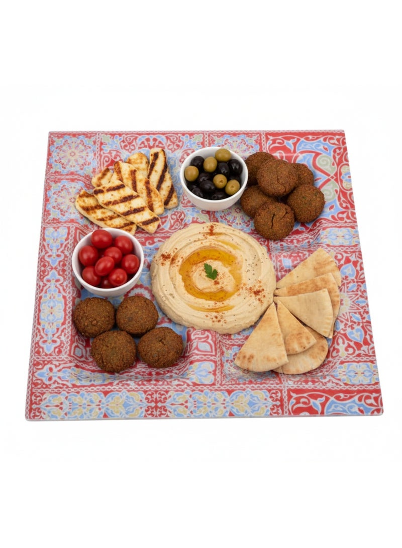 Rosa By Fathy Mahmoud High Quality Glass 4 Compartment Serving Plate, 30 * 30Cm - Yameesh Red - Image 2