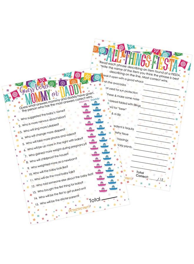 DISTINCTIVS تحدث عن حفلة استقبال المولود، خمن من هو الأم أو الأب وكل الأشياء الاحتفالية (حزمة ألعاب 2) 20 بطاقة مزدوجة الجوانب - Image 1