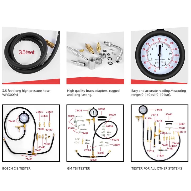 Autool Digital Fuel Injection Pressure Tester TU-443 Multifunction Fuel System Pressure Gauge Fuel Injection Pressure Test Gauge for Petrol Engine Fuel Pressure Testers - Image 4