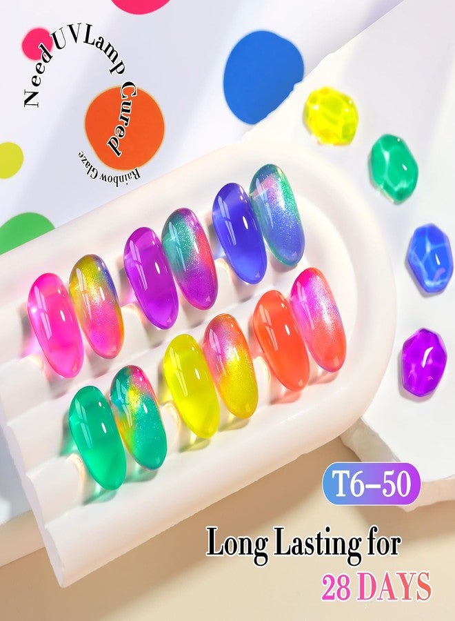 Double Rhythm 6 Pcs 15 ML Gel Polish Set Same Color Same Bottle Soak Off Jelly Neon Gel Polish Kit Nail Art Manicure Salon DIY at Home (Pink Purple Blue Green Yellow Green-T6-50) - Image 3