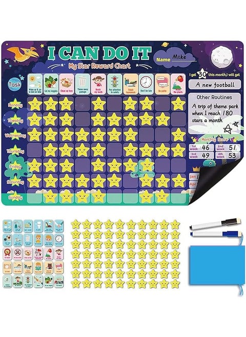 Magnetic Reward Chart Kids Daily Routine Responsibility Chore Chart For Kids Kids Chore Chart With Insertable Pen Behavior Tile And Star Tile Reward Chart For Kids Educational Toys Blue