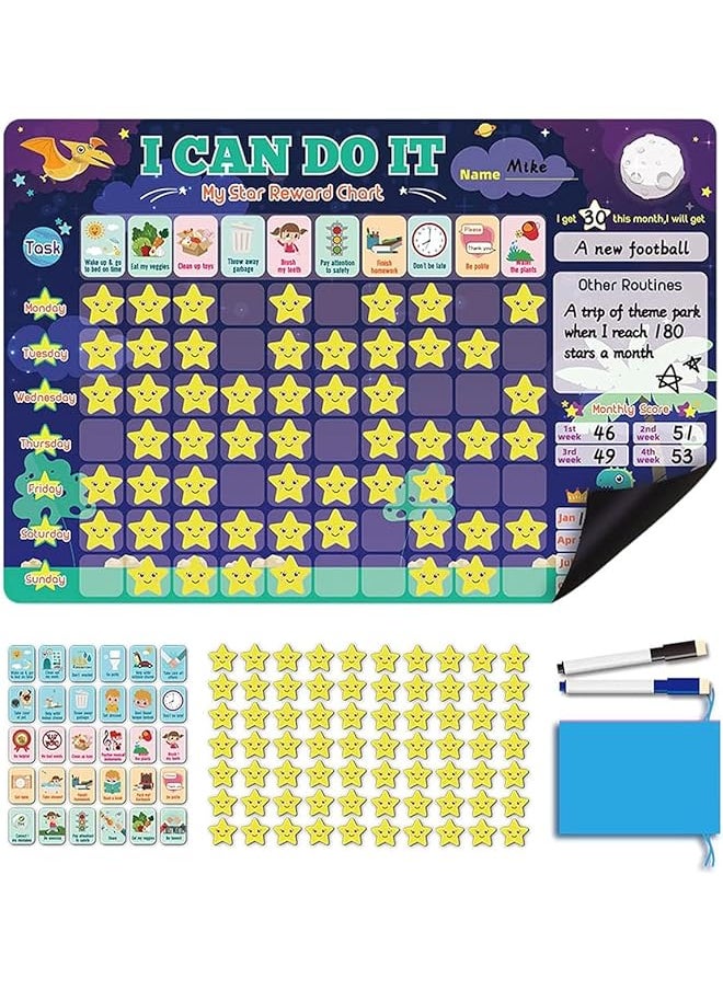 Magnetic Reward Chart Kids Daily Routine Responsibility Chore Chart For Kids Kids Chore Chart With Insertable Pen Behavior Tile And Star Tile Reward Chart For Kids Educational Toys Blue