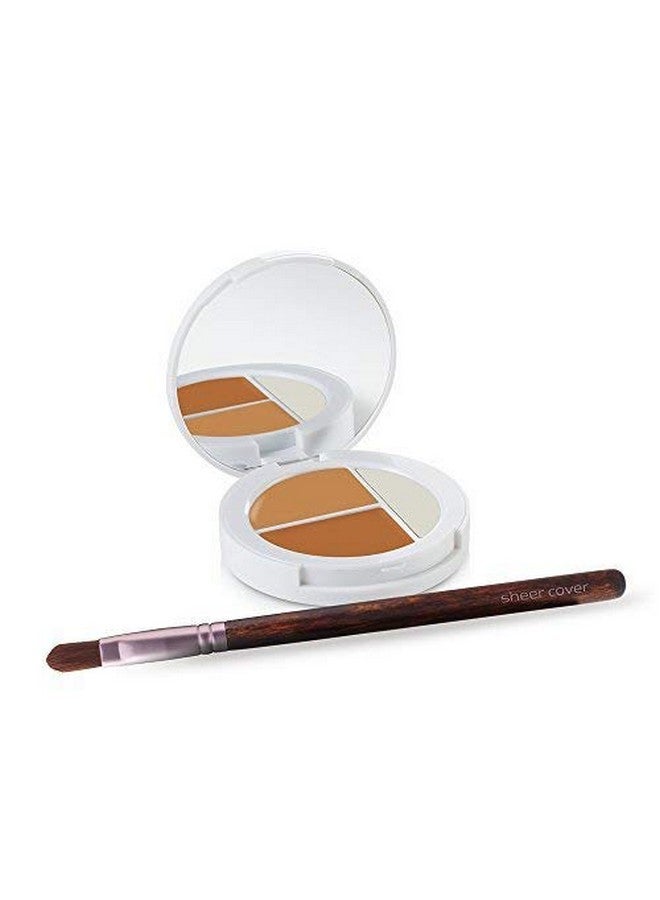 SHEER COVER Studio Conceal & Brighten Concealer Highlight Trio Tan/Dark Shade Twotoned Concealers Shimmering Highlighter Tan/Dark Shade With Concealer Brush - Image 1