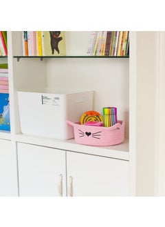 Gleckn Gleckn Small Woven Basket Cotton Rope Basket With Cat Ears Little Storage Baskets For Organizing Bins Organizer Wicker Nursery Room For Kids Baby Dog Toy Drawer Gifts 95X85X4 Pink  - Image 5