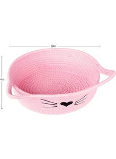Gleckn Gleckn Small Woven Basket Cotton Rope Basket With Cat Ears Little Storage Baskets For Organizing Bins Organizer Wicker Nursery Room For Kids Baby Dog Toy Drawer Gifts 95X85X4 Pink  - Image 2