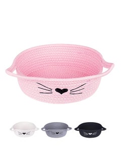 Gleckn Gleckn Small Woven Basket Cotton Rope Basket With Cat Ears Little Storage Baskets For Organizing Bins Organizer Wicker Nursery Room For Kids Baby Dog Toy Drawer Gifts 95X85X4 Pink  - Image 1