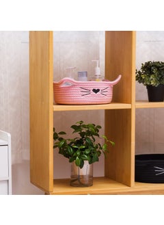 Gleckn Gleckn Small Woven Basket Cotton Rope Basket With Cat Ears Little Storage Baskets For Organizing Bins Organizer Wicker Nursery Room For Kids Baby Dog Toy Drawer Gifts 95X85X4 Pink  - Image 4