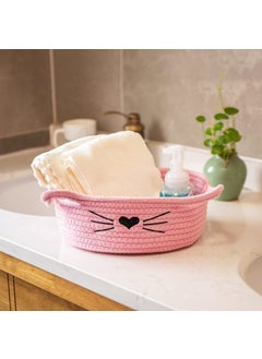 Gleckn Gleckn Small Woven Basket Cotton Rope Basket With Cat Ears Little Storage Baskets For Organizing Bins Organizer Wicker Nursery Room For Kids Baby Dog Toy Drawer Gifts 95X85X4 Pink  - Image 3