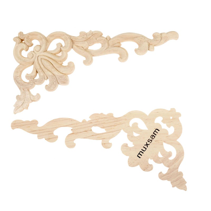 موكسام Muxsam 2-Pair Wood منحوتة 20x10cm/7.87 "" x3.94 "" الأثاث المزين الأيسر واليمين بمشاريع زاوية نحت خشبية لدرج الخزانة الخزانة. - Image 4