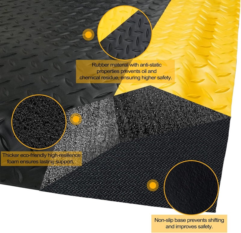 Maeklon 3 FT x 5 FT Anti Fatigue Mat, 15/16 Inch Thick Soft Sponge Ergonomic Mat, Non-Slip Industrial Grade Floor Mat, Easy to Clean, for Kitchen, Garage, Work, Shop, Black with Yellow Border - Image 5