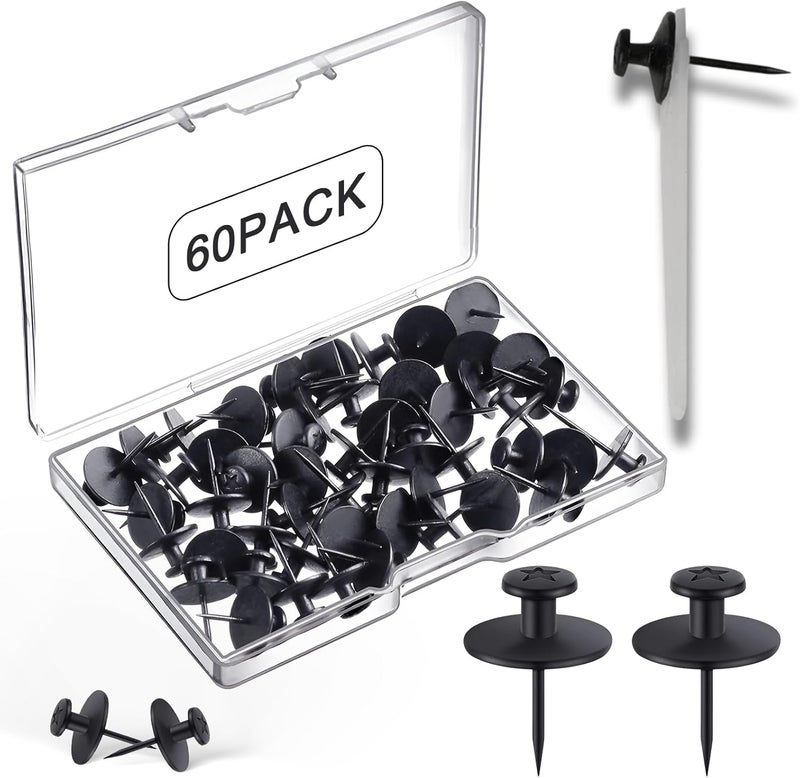 MiHeeHome 60 PCS Double-Headed Picture Hanging Nails Thumb Tacks for Wall Hangings,Heavy Duty Push Pins,Renter Friendly Wall Hooks Decor Small Picture Frame Hangers for Drywall Cork Board Pictures Tapestry&Art - Image 1