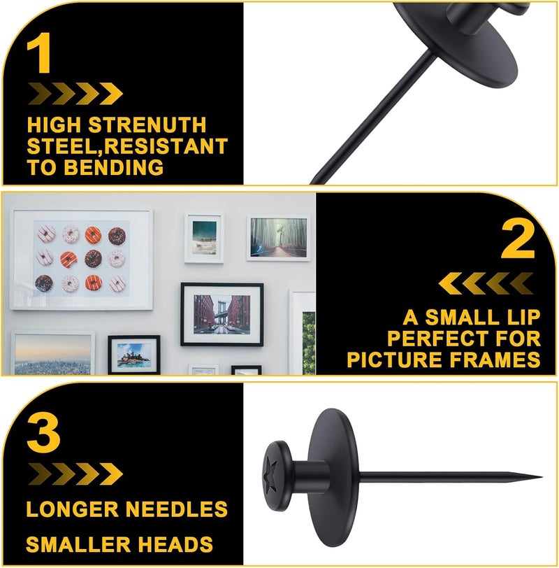 MiHeeHome 60 PCS Double-Headed Picture Hanging Nails Thumb Tacks for Wall Hangings,Heavy Duty Push Pins,Renter Friendly Wall Hooks Decor Small Picture Frame Hangers for Drywall Cork Board Pictures Tapestry&Art - Image 2