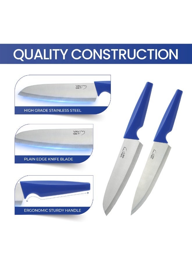 VAV GET Premium 18-Piece Blue Stainless Steel Knife Set, Non-Slip Comfort Handles, Sharpened Chef Knives, Fruits & Vegetable Peeler Included, Ideal for Home & Professional Kitchen - Image 2