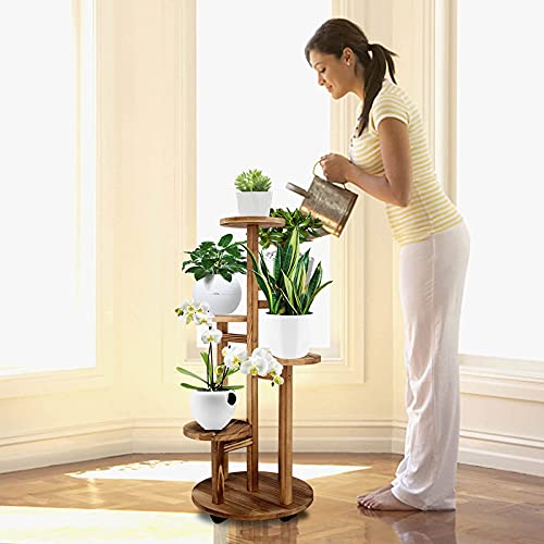 GEEBOBO 5 Tiered Tall Plant Stand for Indoor, Wood Plant Shelf Corner Display Rack, Multi-tier Planter Pot Holder Flower Stand for Living Room Balcony Garden Patio (Brown) - Image 2