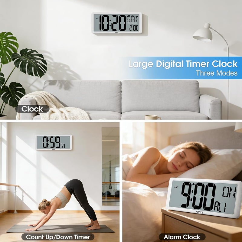 XREXS Large Digital Wall Clock, 14 Inch Large LCD Display Wall Digital Clock, Digital Alarm Clocks for Bedroom Home Decor, Calendar Clock with Time/Calendar/Temperature Display (Batteries Included) - Image 5
