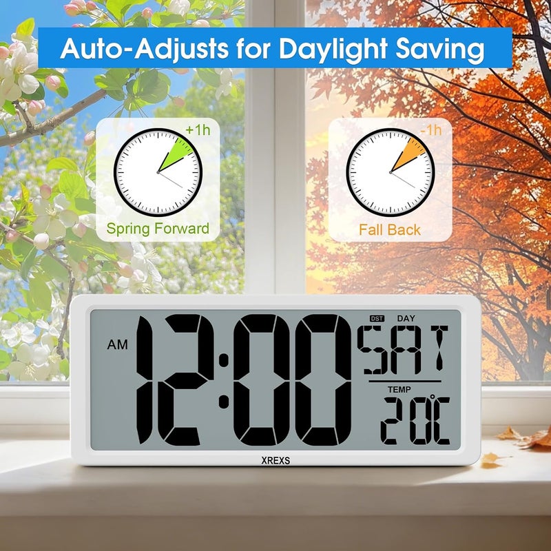 XREXS Large Digital Wall Clock, 14 Inch Large LCD Display Wall Digital Clock, Digital Alarm Clocks for Bedroom Home Decor, Calendar Clock with Time/Calendar/Temperature Display (Batteries Included) - Image 4
