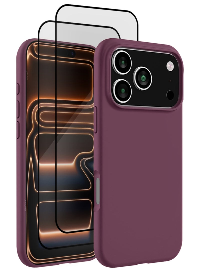 3 Packs Silicone Protective Phone Case for iPhone 17 Pro - Soft Anti-Scratch Microfiber Lining Ultra Slim Drop Protection Phone Cover with Two 3D Screen Protectors - Burgundy