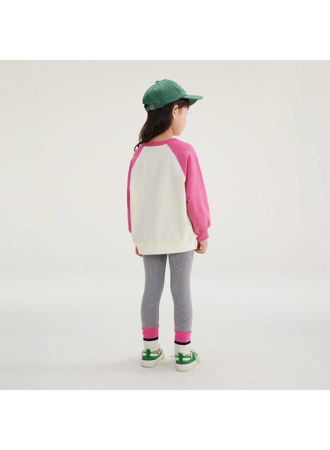 JELLYBABY Cartoon Color Block】spring Outfit For Girls, Back-to-school Season Set, Children's Pullover Hoodie + Leggings Casual Two-piece Set - Image 4