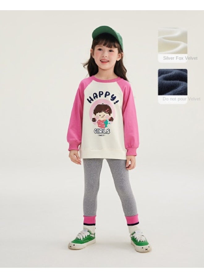 JELLYBABY Cartoon Color Block】spring Outfit For Girls, Back-to-school Season Set, Children's Pullover Hoodie + Leggings Casual Two-piece Set - Image 1