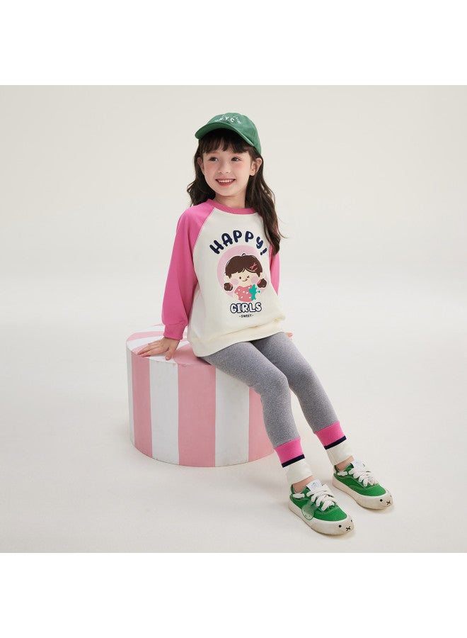 JELLYBABY Cartoon Color Block】spring Outfit For Girls, Back-to-school Season Set, Children's Pullover Hoodie + Leggings Casual Two-piece Set - Image 3