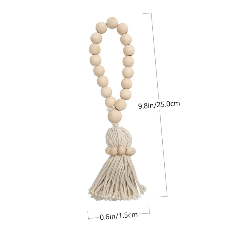 Natural Wood Bead String Tassel Farmhouse Pendant for Room Balcony Decor - Image 3
