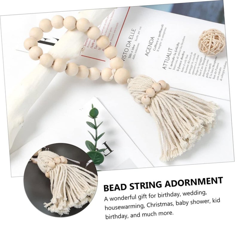 Natural Wood Bead String Tassel Farmhouse Pendant for Room Balcony Decor - Image 4