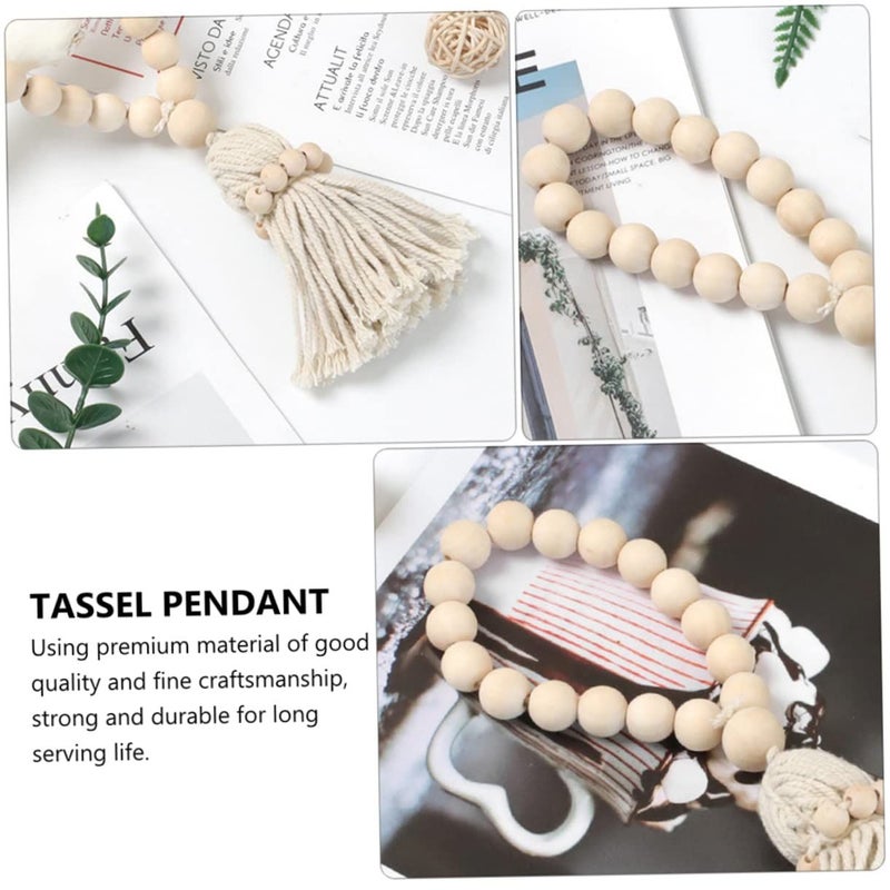 Natural Wood Bead String Tassel Farmhouse Pendant for Room Balcony Decor - Image 5