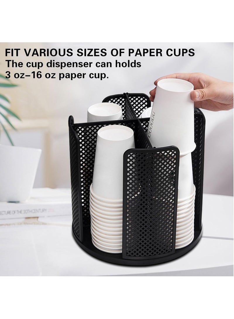 Coffee Cup Dispenser 360 Degree Rotatable Disposable Paper Cup and Lid Holder Plastic 4 Compartment Cup Lid Organizer for Countertop Bathroom Restaurant Office Kitchen Bar 1pcs - Image 2