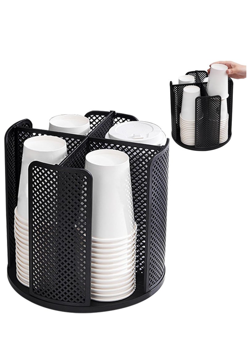 Coffee Cup Dispenser 360 Degree Rotatable Disposable Paper Cup and Lid Holder Plastic 4 Compartment Cup Lid Organizer for Countertop Bathroom Restaurant Office Kitchen Bar 1pcs - Image 1