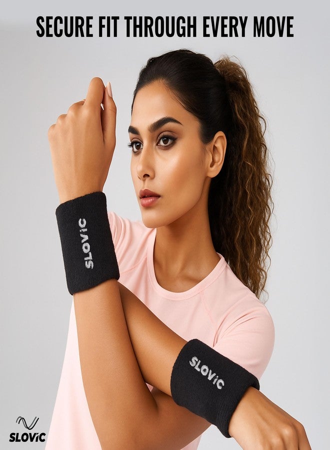 Slovic Cotton Wrist Band for Gym Workout | Breathable & Stretchable Fitness Band for Men & Women | Ideal for Sports, Gym & Fitness | Gym Accessories for Men Workout | Black - Image 5
