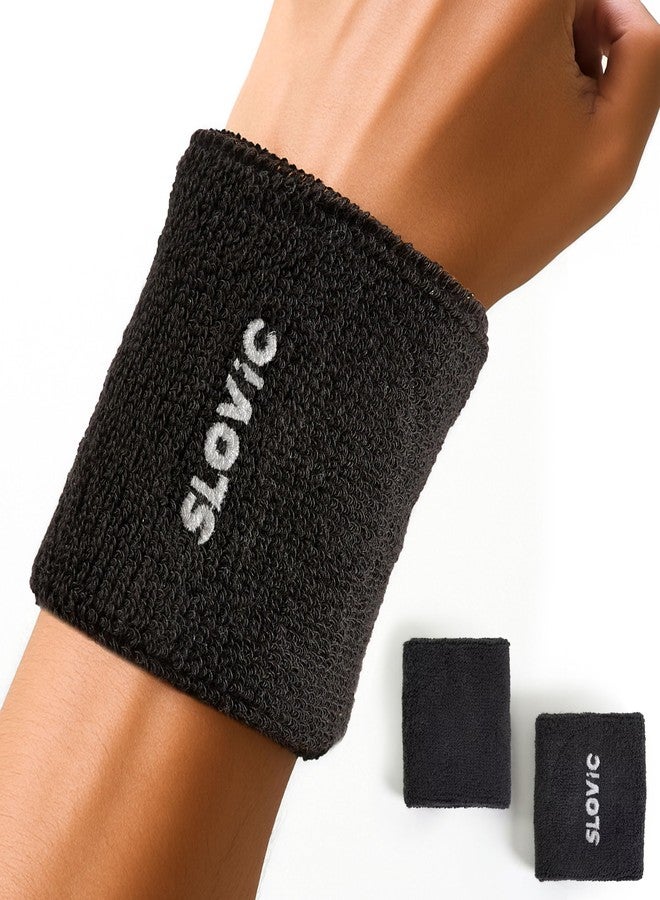 Slovic Cotton Wrist Band for Gym Workout | Breathable & Stretchable Fitness Band for Men & Women | Ideal for Sports, Gym & Fitness | Gym Accessories for Men Workout | Black - Image 2