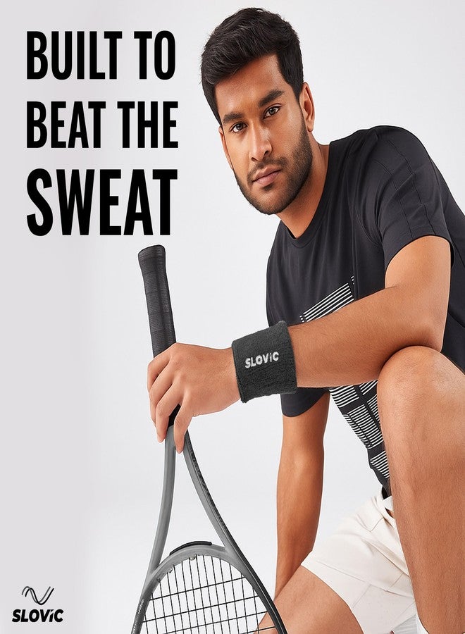 Slovic Cotton Wrist Band for Gym Workout | Breathable & Stretchable Fitness Band for Men & Women | Ideal for Sports, Gym & Fitness | Gym Accessories for Men Workout | Black - Image 3