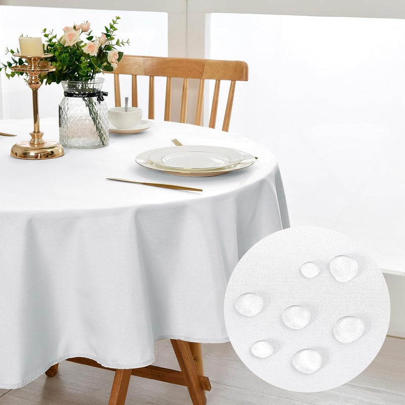 DWCN White Round Tablecloth, 140 cm, Stain Protection, Washable Tablecloth, Christmas Tablecloth for Dining Room, Garden, Party, Weddings or Household - Image 1