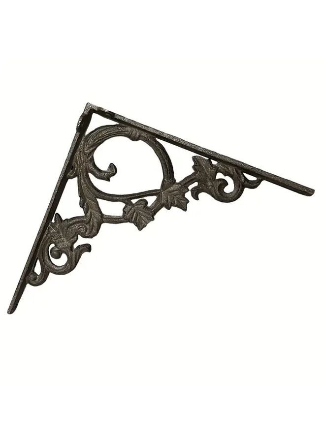 Cast Iron Wall Shelf Bracket Right Angle Mount Ornate Leaf Grain Design Deep Brown - Image 3