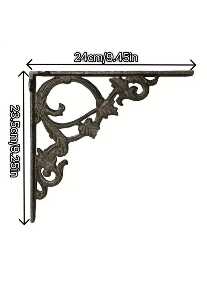 Cast Iron Wall Shelf Bracket Right Angle Mount Ornate Leaf Grain Design Deep Brown - Image 4