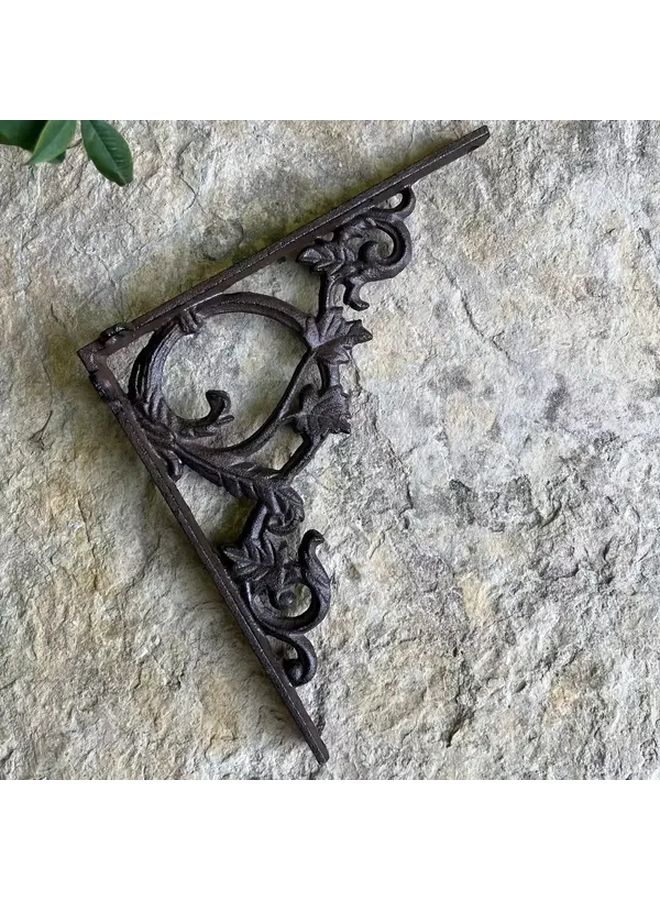 Cast Iron Wall Shelf Bracket Right Angle Mount Ornate Leaf Grain Design Deep Brown - Image 5