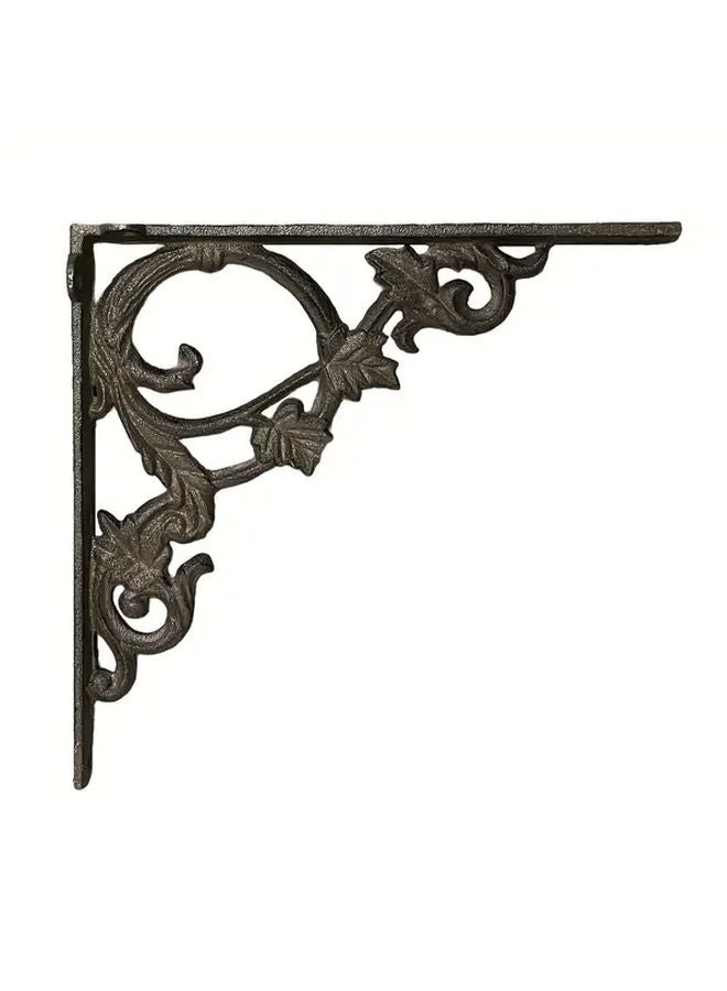 Cast Iron Wall Shelf Bracket Right Angle Mount Ornate Leaf Grain Design Deep Brown - Image 2