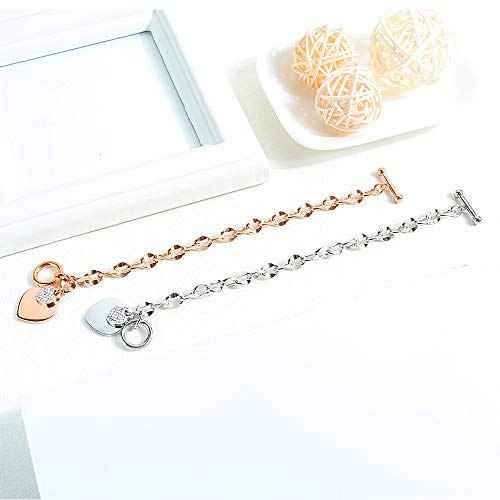 kelistom 316L Stainless Steel Love Heart Charm Bracelet for Women Romantic Gift Silver/Rose/18k Gold Plated OT Clasp Bracelets (silver-1) - Image 5